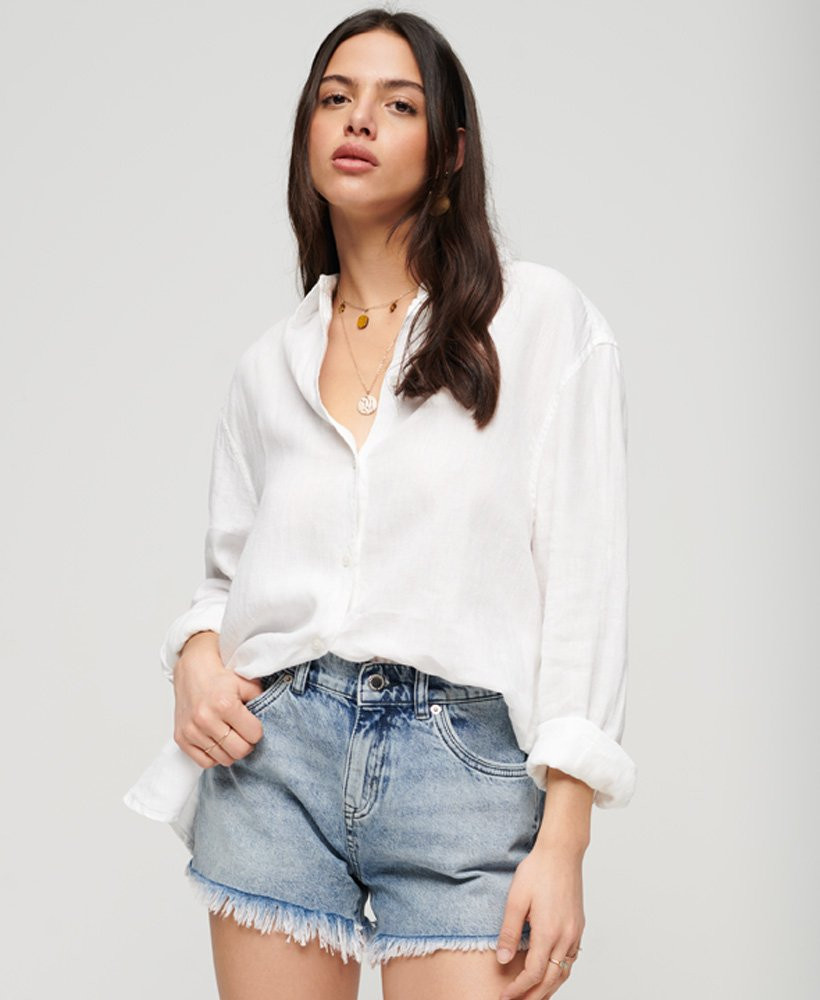 Womens - Casual Linen Boyfriend Shirt in White | Superdry | Superdry (UK)