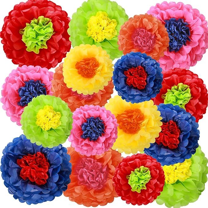 Mexican Paper Tissue Flowers Colorful Fiesta Paper Flowers Mexican Carnival Paper Flowers for Mex... | Amazon (US)