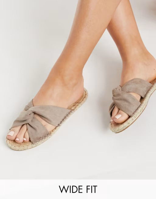 ASOS DESIGN Wide Fit Jollie knotted mule espadrille in beige | ASOS (Global)