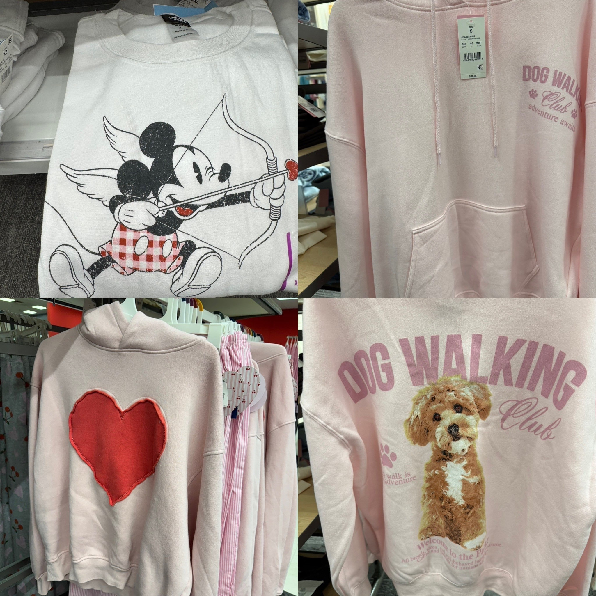 Obsessed with these new sweatshirts from Target! The dog walking club!! I immediately bought that. 

Women’s sweatshirts
Target
Disney 
Valentine’s day 