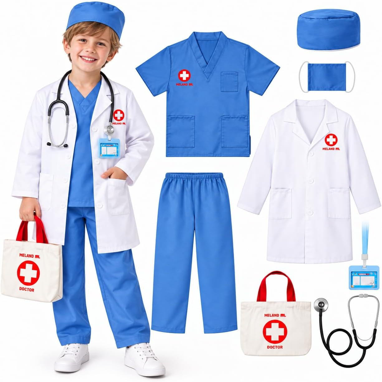 Meland Doctor Costume for Kids 3-10, Pretend Play Career Dress Up with Bag | Amazon (US)