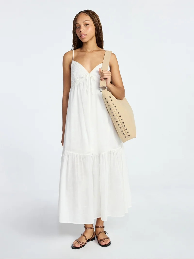 No Boundaries Eyelet Tiered Maxi Dress, Women's Sizes XXS-XXL | Walmart (US)