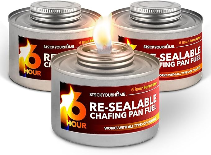 6-Hour Food Warmers for Parties (3 Pack), Chafing Fuel Cans with Wick and Safety Twist Cap, Cater... | Amazon (US)