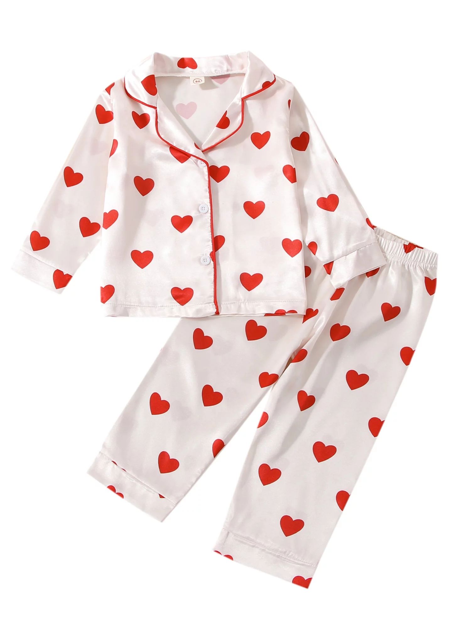 Peyakidsaa Toddler Kid Girl Cotton Pajamas Satin Heart Print Shirt Long Pants Infant Homewear Nig... | Walmart (US)