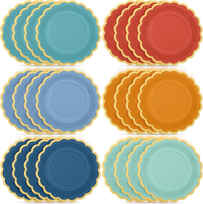 48 Pcs Boho Colorful Paper Plates 9 Inch Gradient Scalloped Paper Plates Disposable Dinner Desser... | Amazon (US)