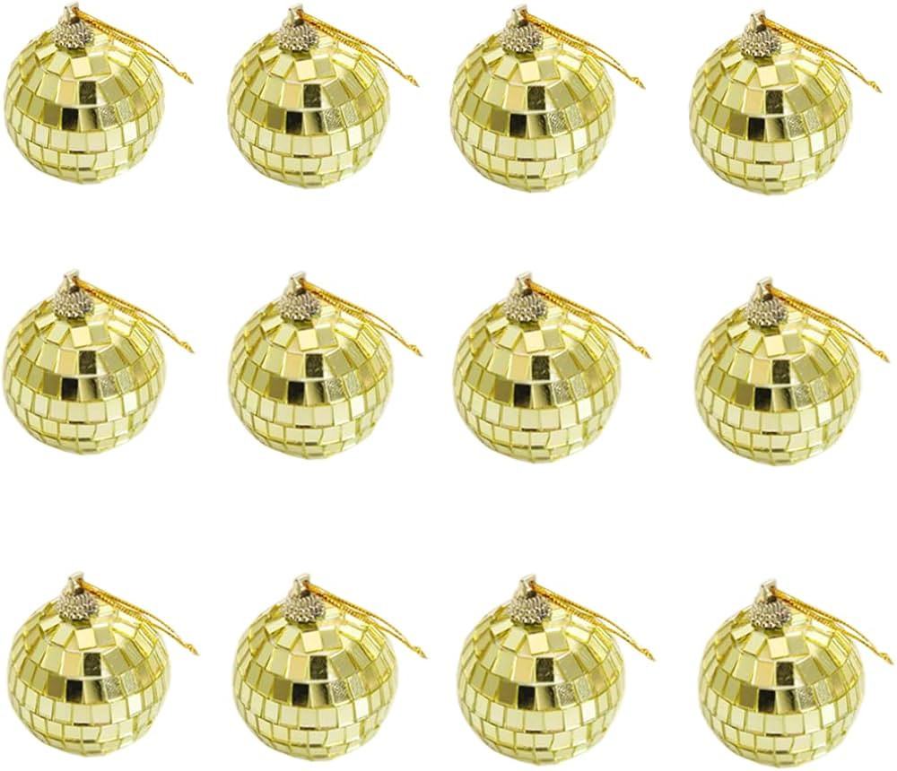 12 pcs 2-inch Mirror Disco Ball Decoration,Christmas Tree Wedding Birthday Party Accessories Disc... | Amazon (US)