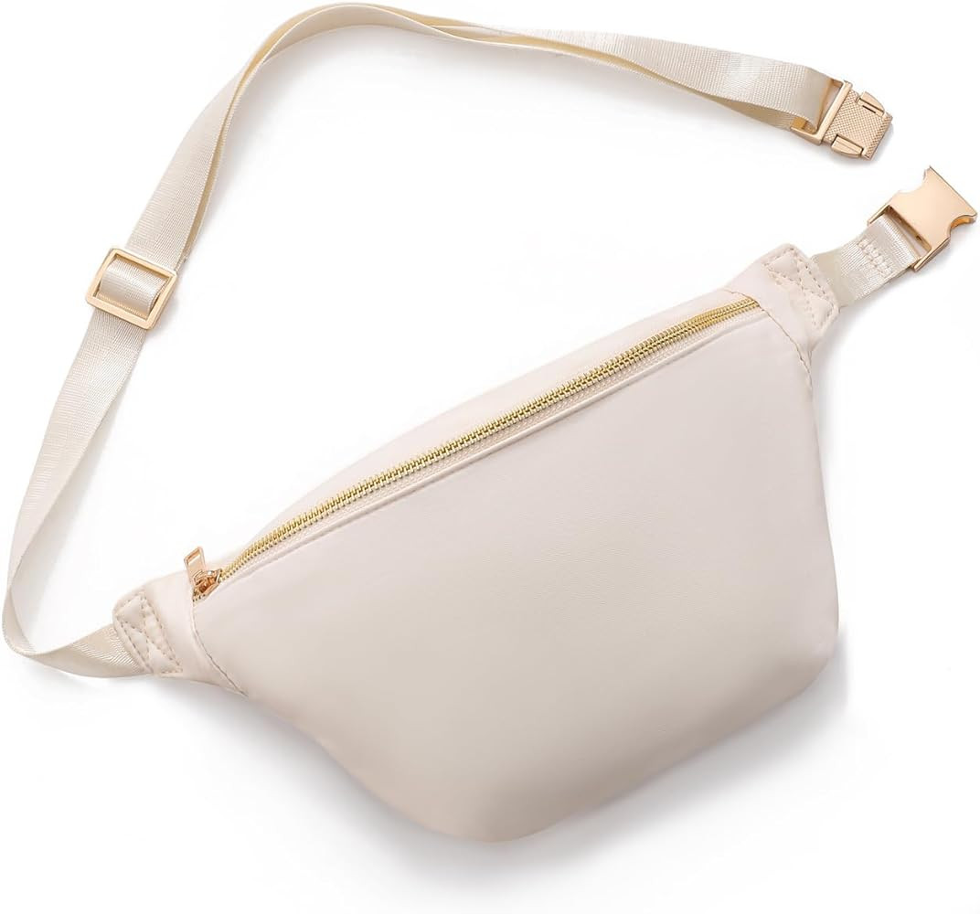 Nylon Fanny Packs with Gold Accessories for Women, Fashion Waist Packs, Lightweight Crossbody Bag... | Amazon (US)