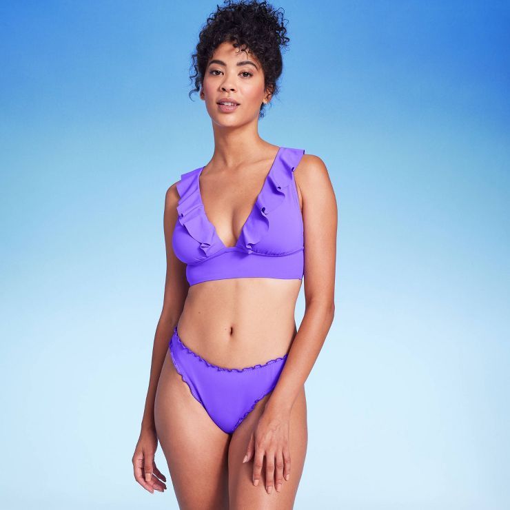 Women's Ruffle Cheeky Bikini Bottom - Shade & Shore™ Violet | Target
