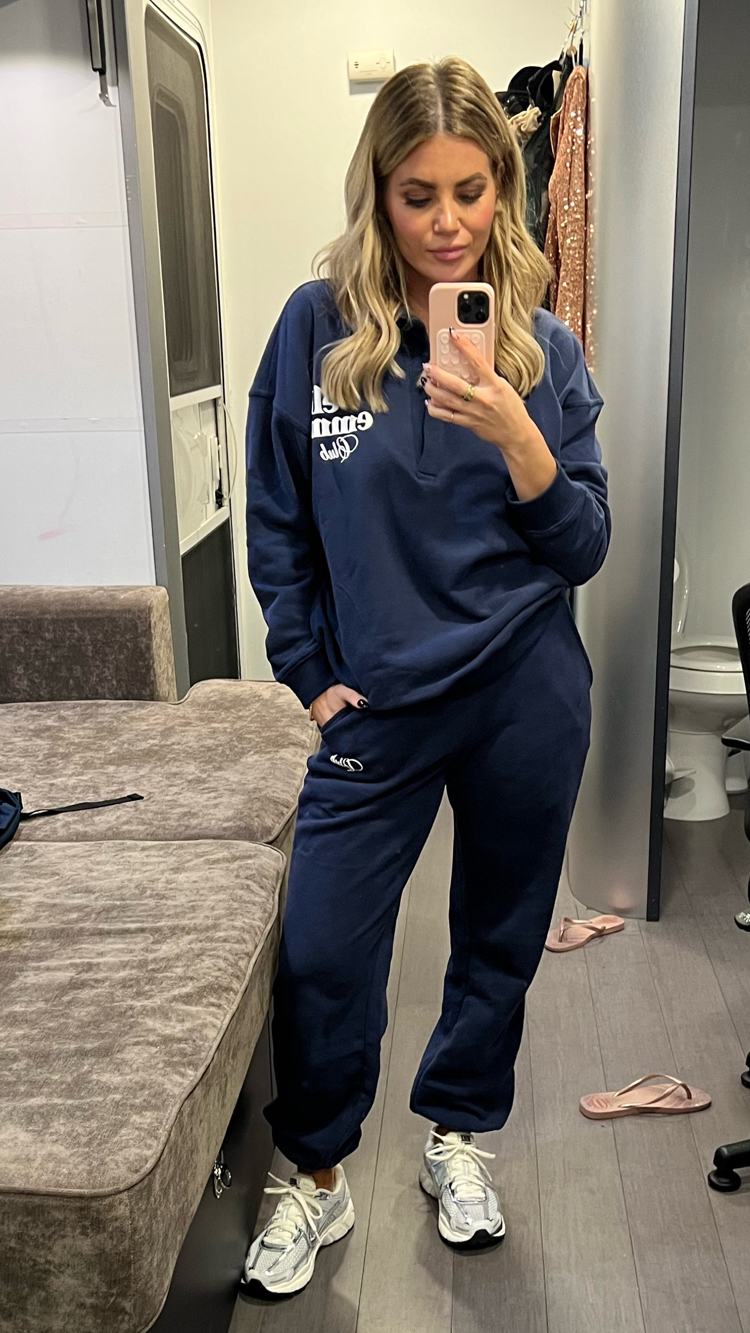 Wearing size small top medium bottoms 