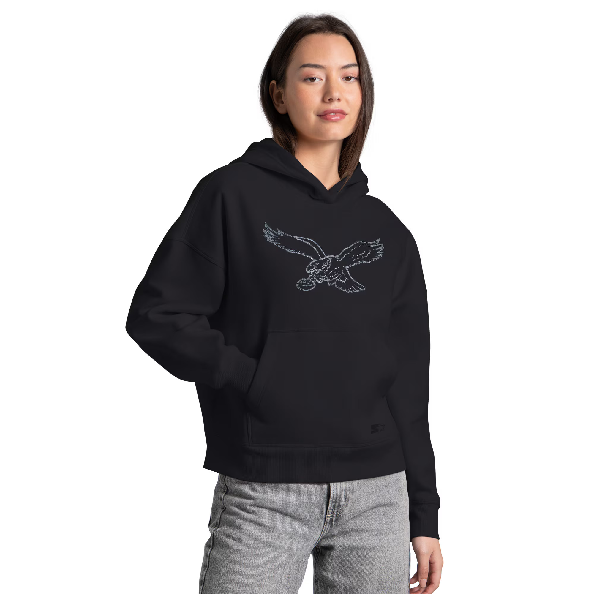 Women's Philadelphia Eagles  Starter Black Rhinestone Relaxed Hoodie | NFL Shop