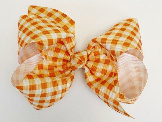 Pumpkin Gingham Extra Large Hair Bow, 6" Hair Bow, 6 inch hair bows, big bow, extra large bow, ju... | Etsy (US)