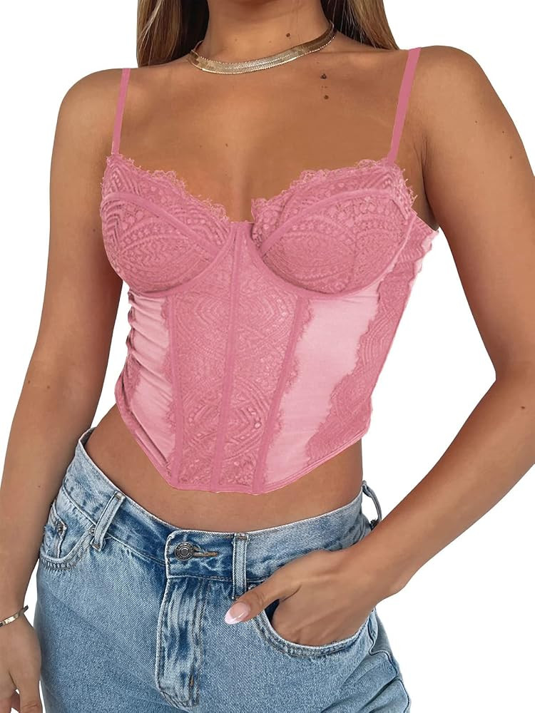 Dassdill Corset Bustier Tops Women Summer Lace Going Out Mesh Vintage Spaghetti Strap Open Back B... | Amazon (US)