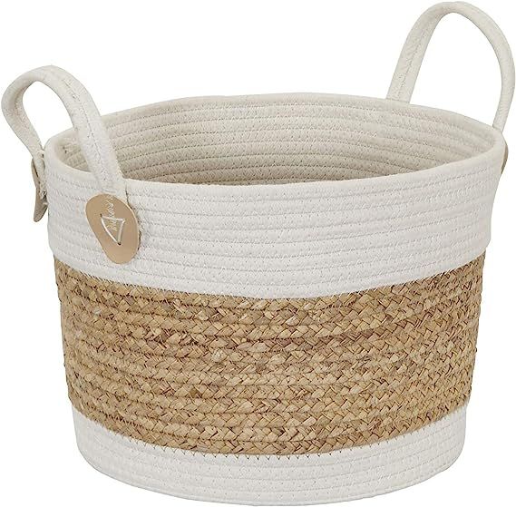 Household Essentials White and Brown Woven Cotton Rope and Hyacinth Basket | Amazon (US)