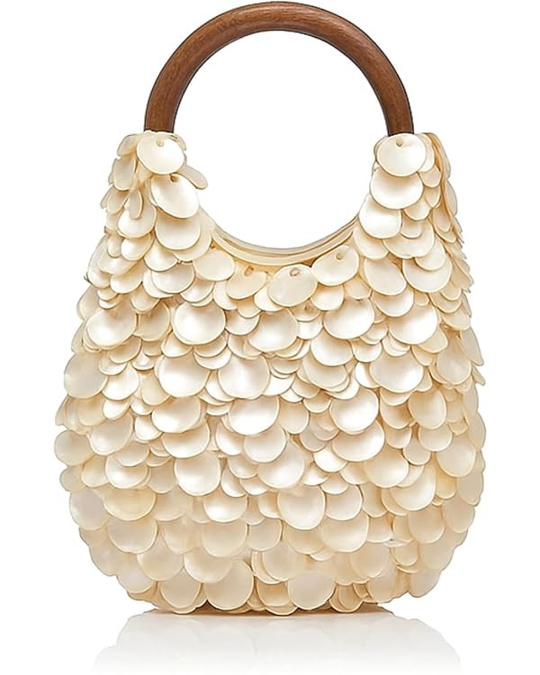 Women’s Summer Shell Sequin Tote Bag – Seashell Purse Women - Handwoven Beach Purse with Wood... | Amazon (US)