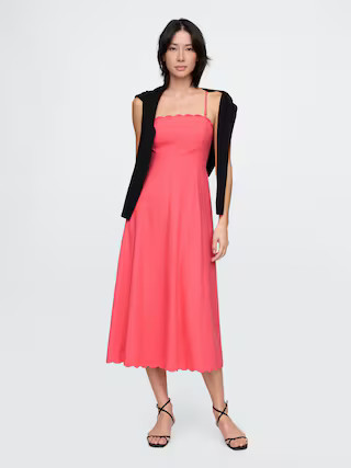 Linen-Blend Scalloped Midi Dress | Gap (US)