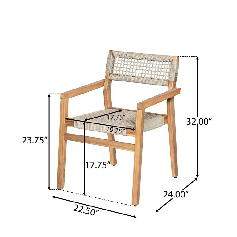 Christopher Knight Home Modern Outdoor Dining Chairs, Solid Wood Frame, Rope-Woven Backrest, Beig... | Walmart (US)