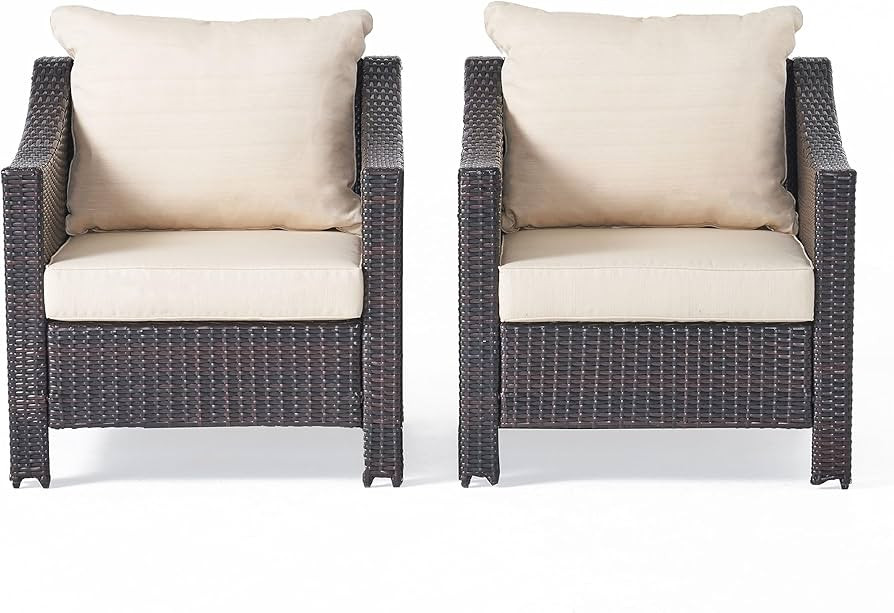 Christopher Knight Home Antibes Outdoor Wicker Club Chairs with Water Resistant Fabric Cushions, ... | Amazon (US)