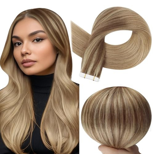 Full Shine Human Hair Tape in Extensions Color 10 Golden Brown Ombre 16 Golden Blonde Highlight 16 Blonde Seamless Invisible Tape in Hair Extensions Soft Skin Weft 16Inch 50Gram 20Pcs | Amazon (US)