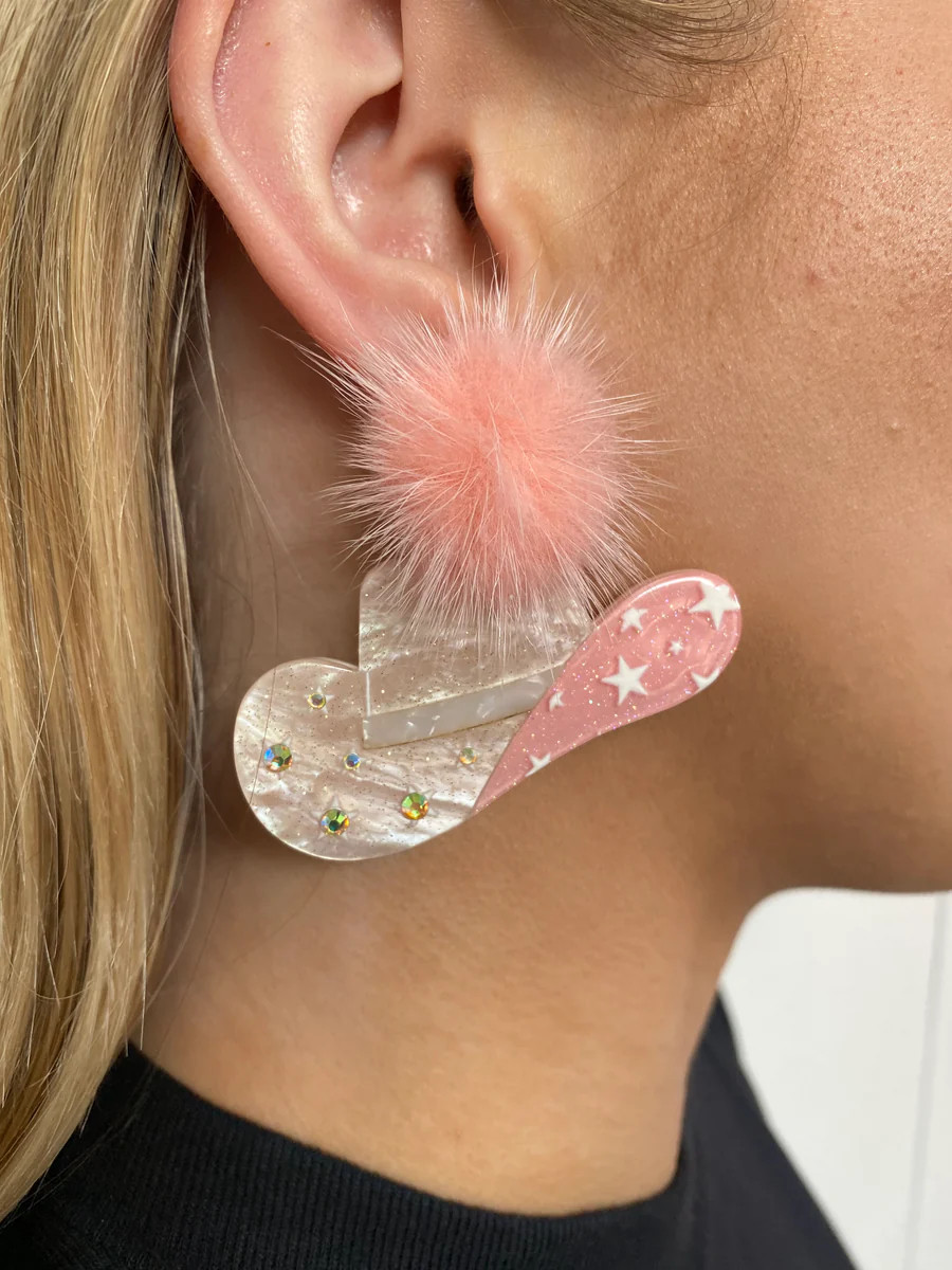 Pompom Cowboy Hat Drop Earrings- Pink | Willow Boutique