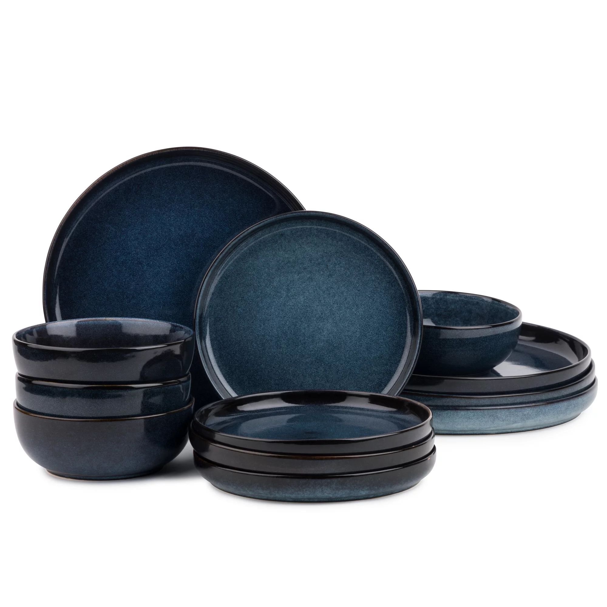 Thyme & Table 12-Piece Stoneware Dinnerware Set, Atlantic Blue | Walmart (US)
