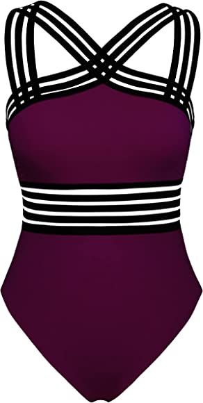 Hilor Women's One Piece Swimwear Front Crossover Swimsuits Hollow Bathing Suits Monokinis | Amazon (US)