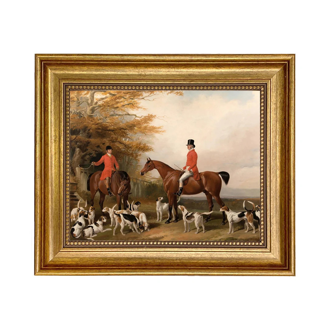 The Meeting Fox Hunt Scene Oil Painting Print Reproduction on Canvas in Antiqued Gold Frame - Ets... | Etsy (US)