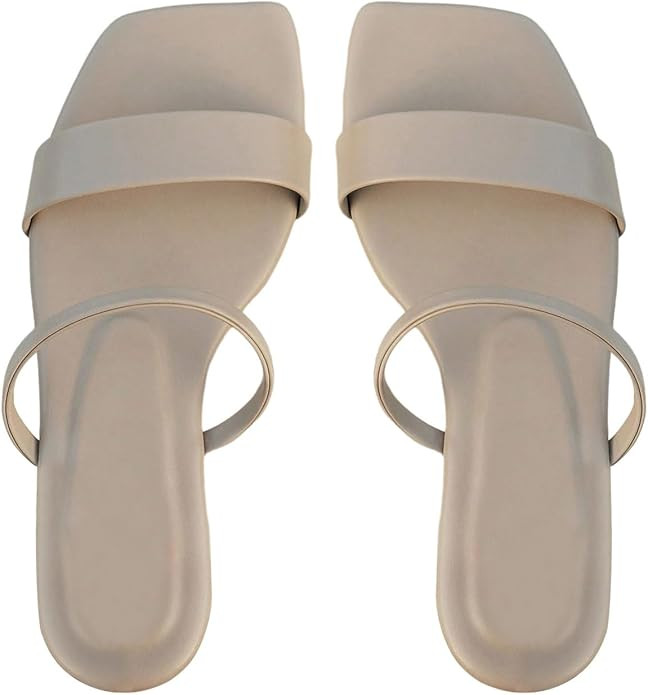 GORGLITTER Women's Strappy Flat Sandals Square Open Toe Dressy Going Out Slide Sandals | Amazon (US)