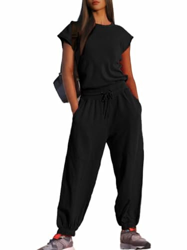 Glamaker Women's Casual Sleeveless One Piece Jumpsuits Loose Open Back Workout Onesie Summer Outfits With PocketsBlack XL | Amazon (US)