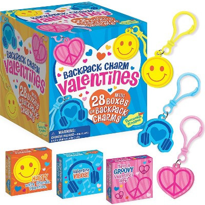 Peaceable Kingdom charm valentines: 28 mini boxes with heart, smiley, and headphone charms. Fun classroom exchange for kids 4+ | Target