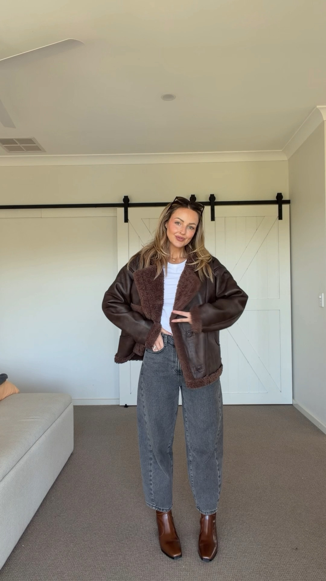 Girlie group chat vibes! Green suede jacket, brown shearling jacket, grey bomber, and brown leather sock boots. All pieces from this video linked x

#LTKjeans #LTKpetite #LTKaustralia