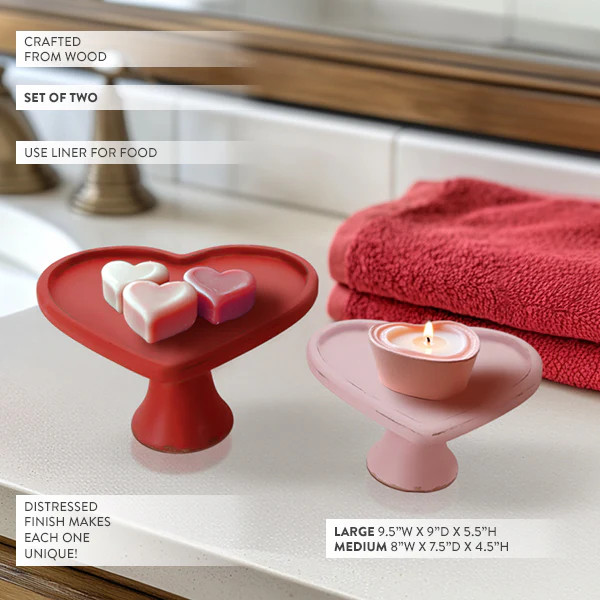 Tabletop Heart Shaped Wood Stands, Set of Two - Decor Steals | Decor Steals