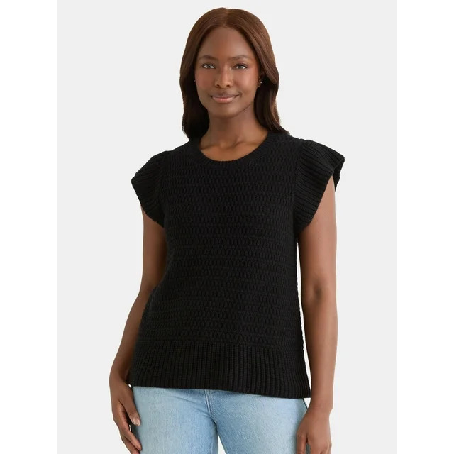 Time and Tru Women's Flutter Sleeve Sweater, Lightweight, Sizes XS-XXXL | Walmart (US)