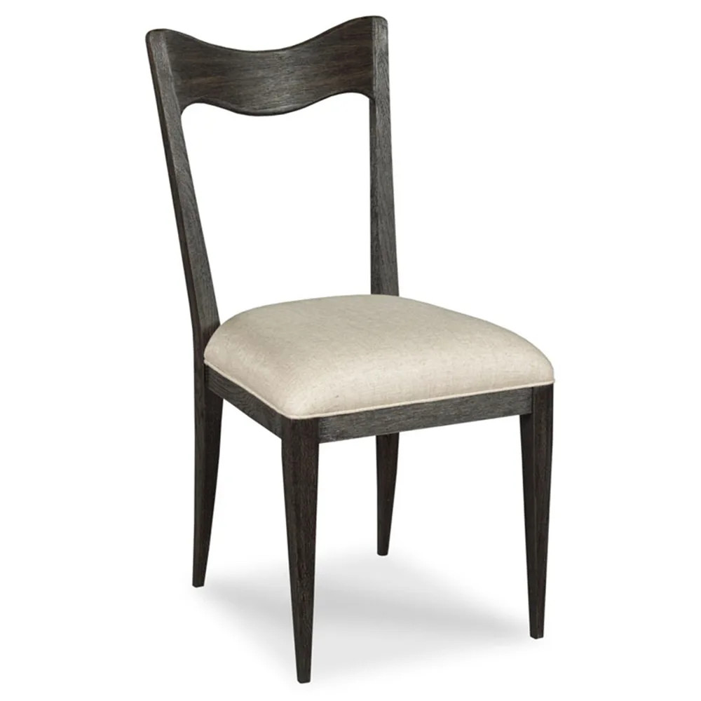 Silhouette French Beige Upholstered Brown Oak Wood Frame Dining Chair | Kathy Kuo Home