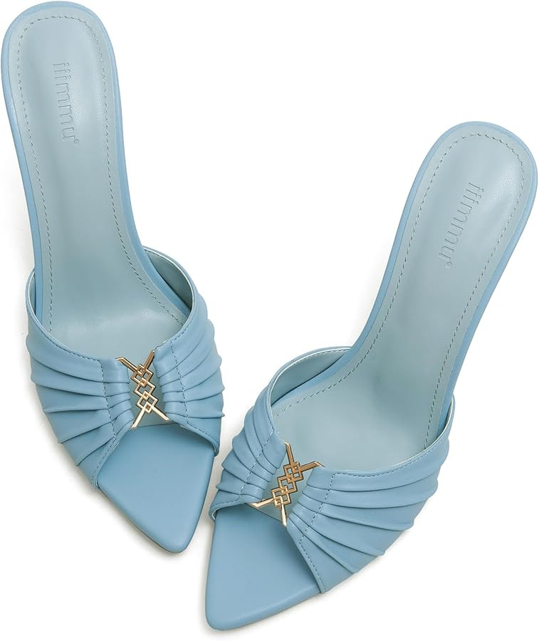 iiimmu 3.5 IN Stiletto Mules High Heels with Pointed Peep Toe Heeled Sandals Faux Leather | Amazon (US)
