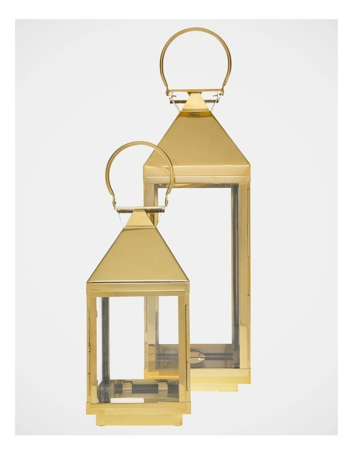 Stainless Iron & Glass Lantern Gold 38cm | Myer