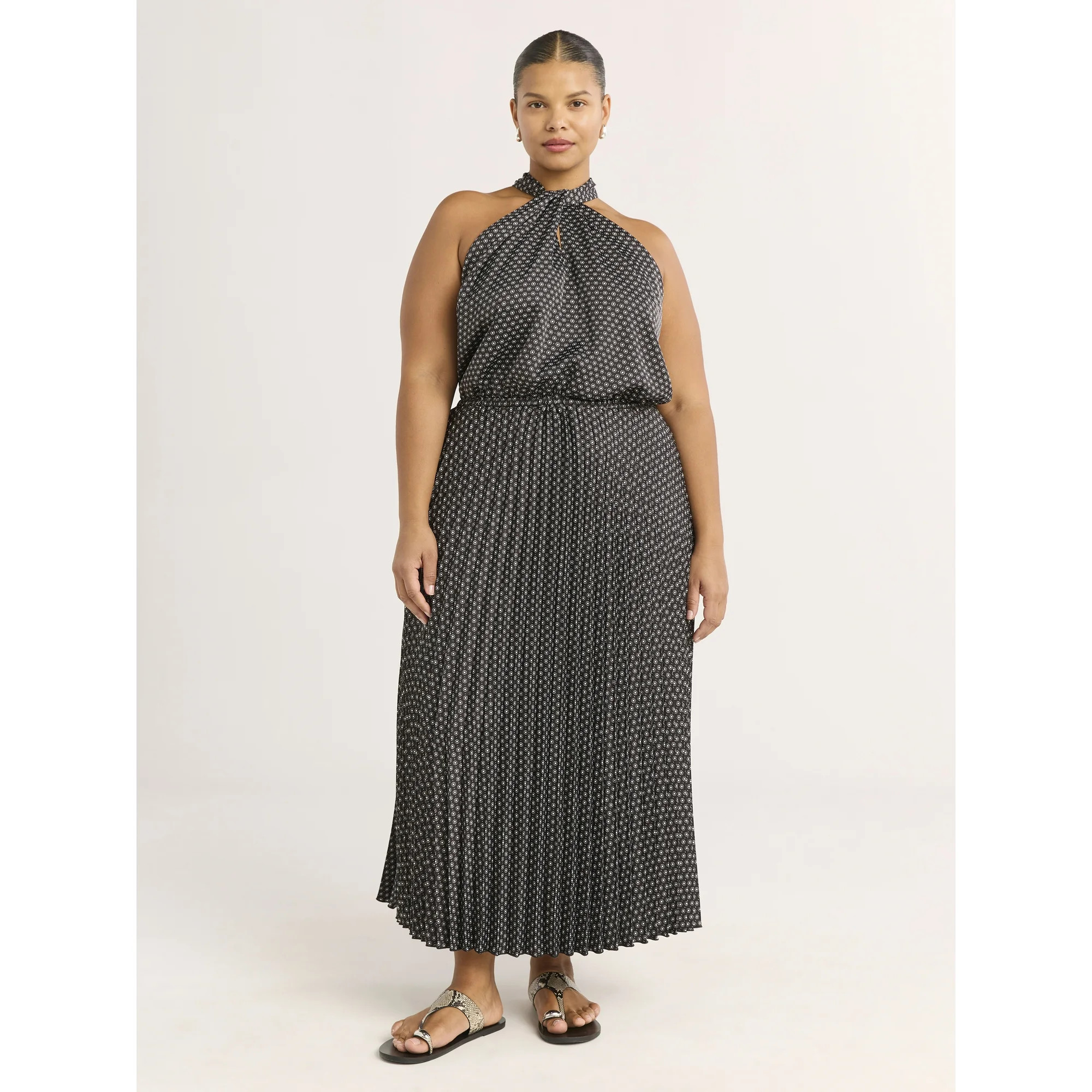 Scoop Women’s and Women's Plus Satin Halter Maxi Dress, Sizes XS-4X | Walmart (US)