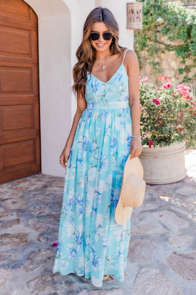 It's Love At First Sight Light Blue Floral Maxi Dress | The Pink Lily Boutique