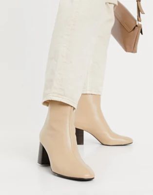 Mango leather heeled boots in beige | ASOS (Global)