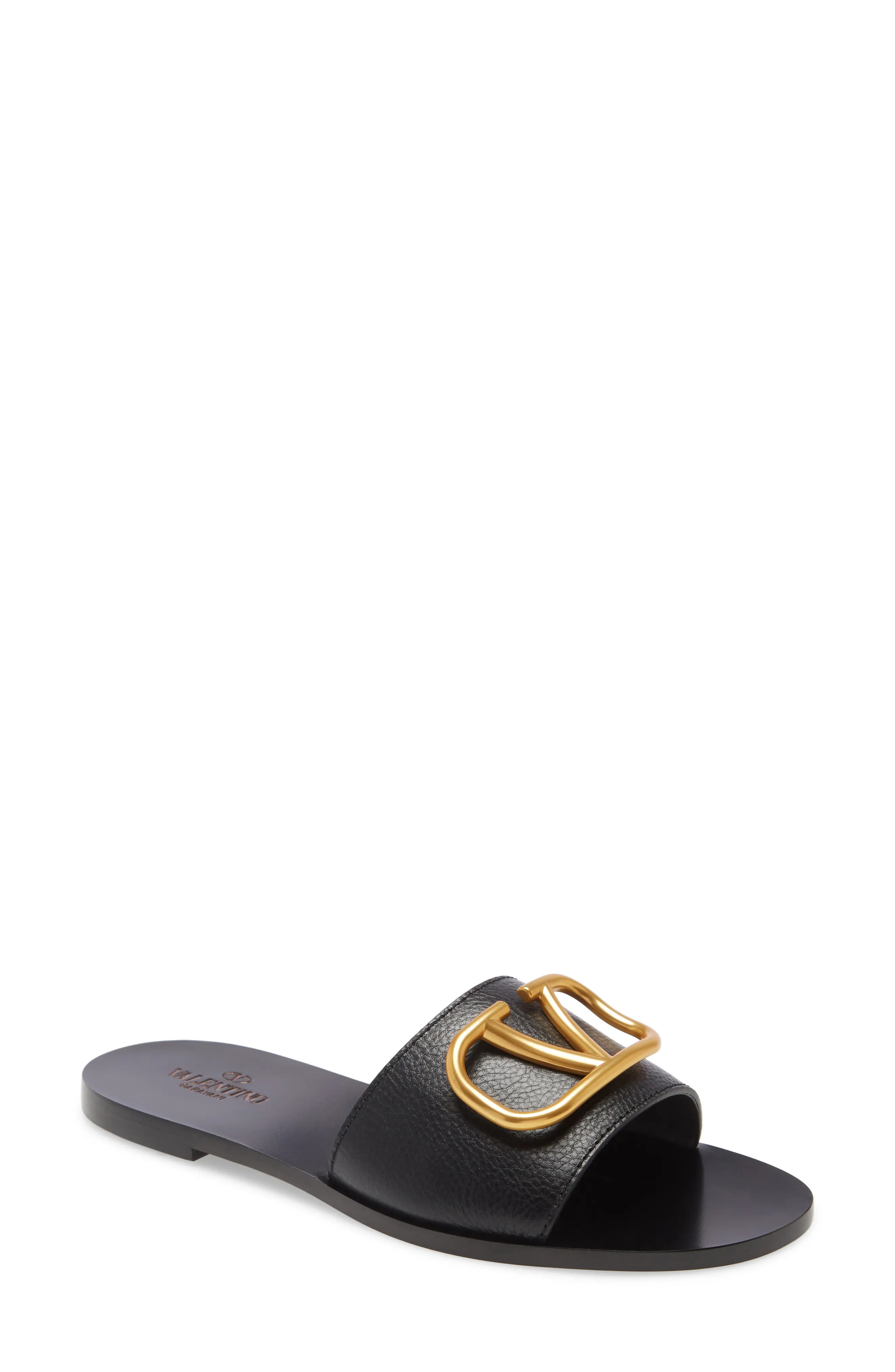 Women's Valentino Garavani Vlogo Slide Sandal, Size 4US / 34EU - Black | Nordstrom