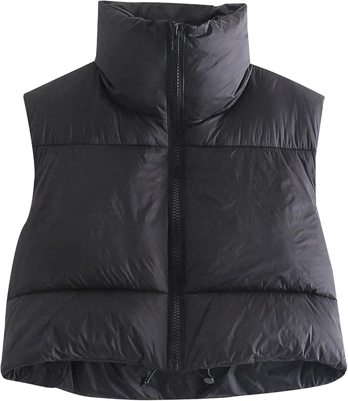 Hixiaohe Women's Winter Crop Vest Puffer Lightweight Stand Collar Padded Vest Zip Up Sleeveless J... | Amazon (US)