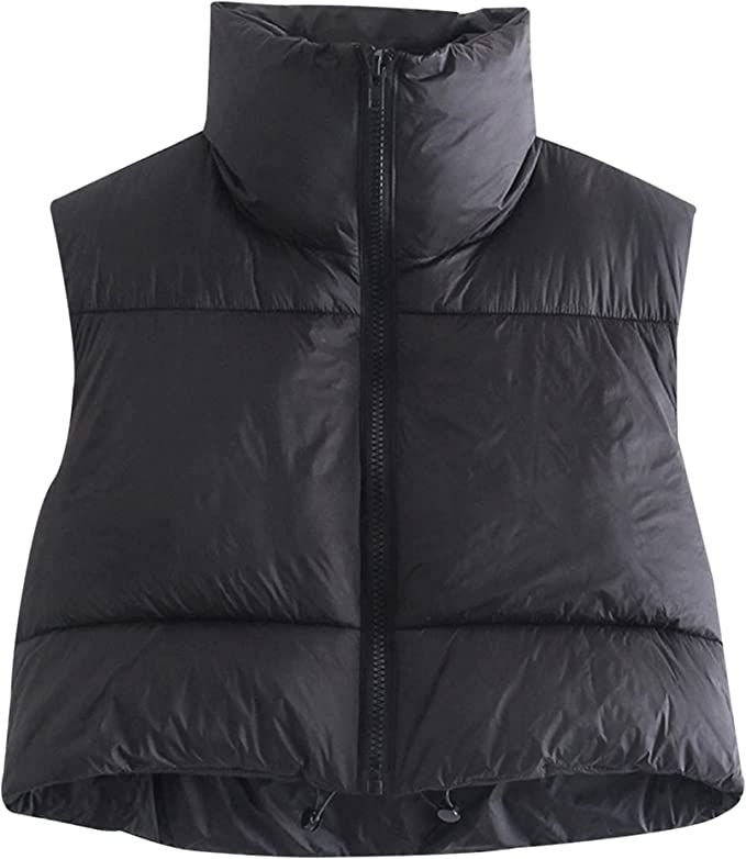 Hixiaohe Women's Winter Crop Vest Puffer Lightweight Stand Collar Padded Vest Zip Up Sleeveless J... | Amazon (US)