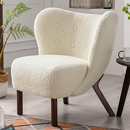 Merax Modern Accent Chair, Lambskin Sherpa Wingback Tufted Side Armlesschair with Solid Wood Legs... | Amazon (US)