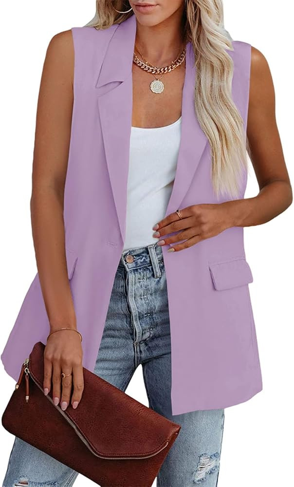 Cicy Bell Women's Sleeveless Blazer Vest Casual Open Front Single Button Summer Jacket with Pocke... | Amazon (US)