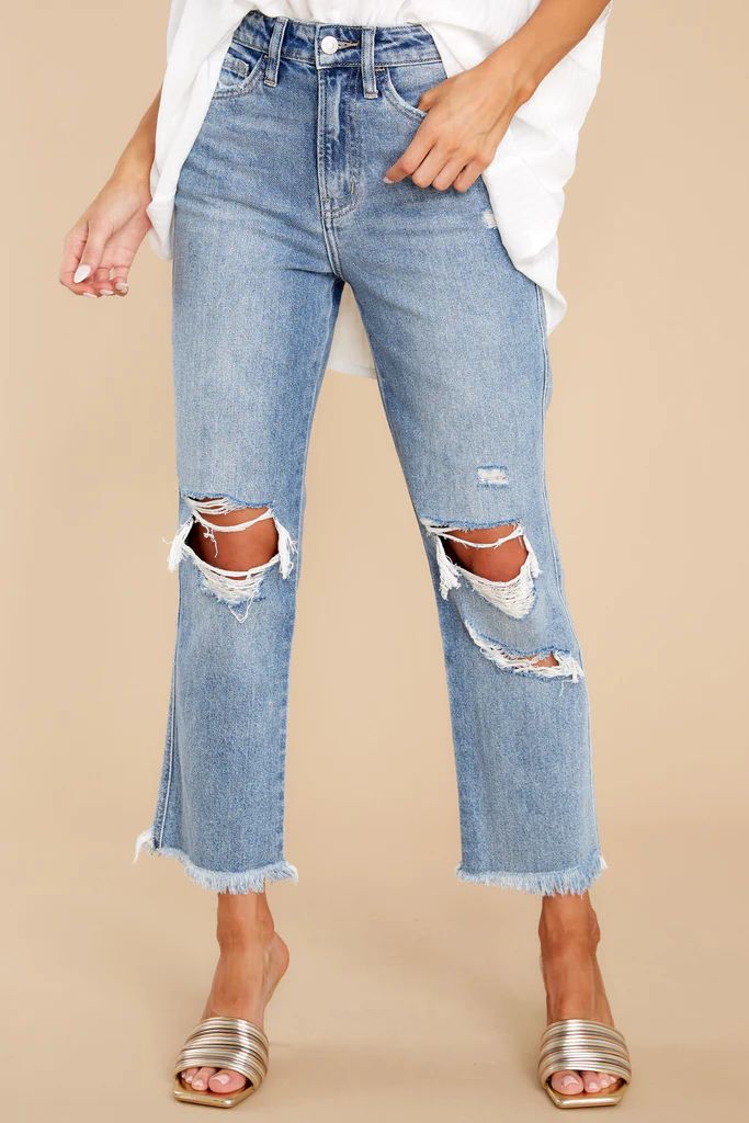 Sit Back And Relax Medium Wash Distressed Straight Jeans | Red Dress 