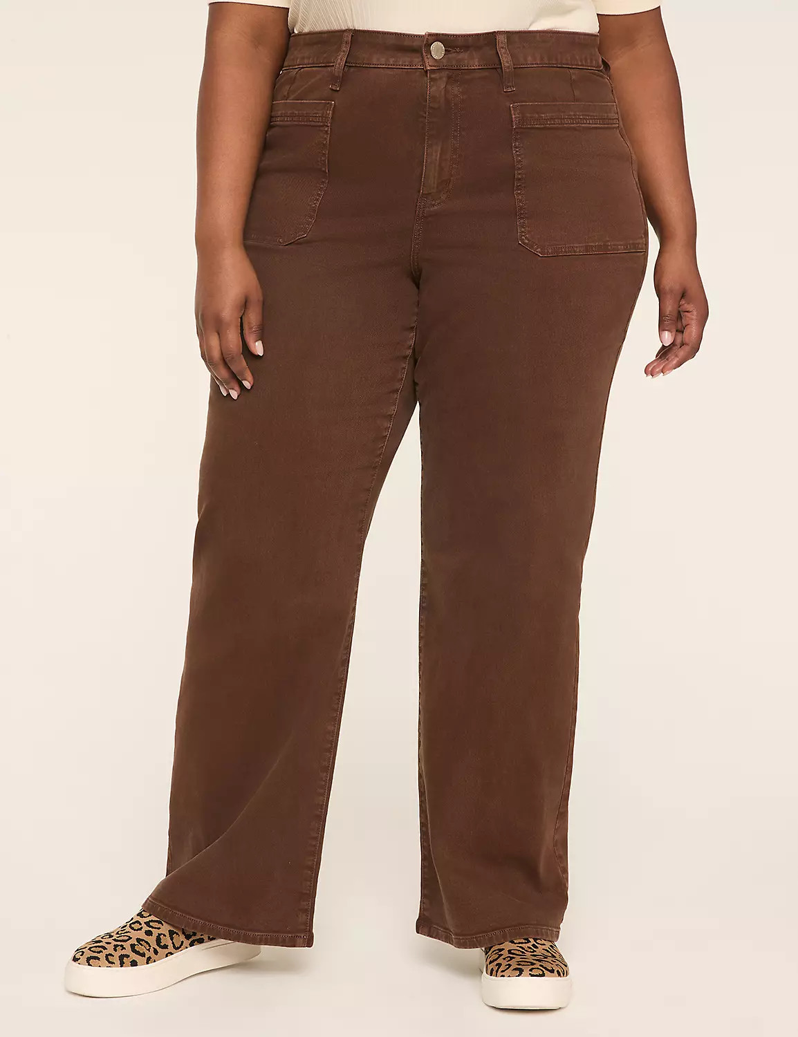 Relaxed Straight Patch-Pocket High-Rise Brown Jean | Lane Bryant (US)