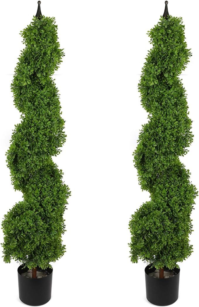 Houseables Topiary Trees, Faux Outdoor Plants, 2 Pk, 4’, Artificial Boxwood, Fake Spiral Tree, ... | Amazon (US)