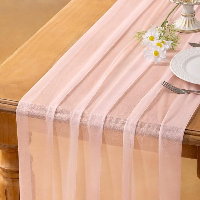 Socomi 10pcs Blush Pink Gauze Table Runner Bulk 10ft Chiffon Like Wedding Table Runner for Bridal... | Amazon (US)