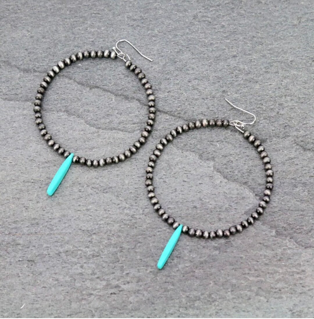 2.5″(65mm) Diameter, 4mm Navajo Style Pearl Hoop Earrings | Etsy (US)