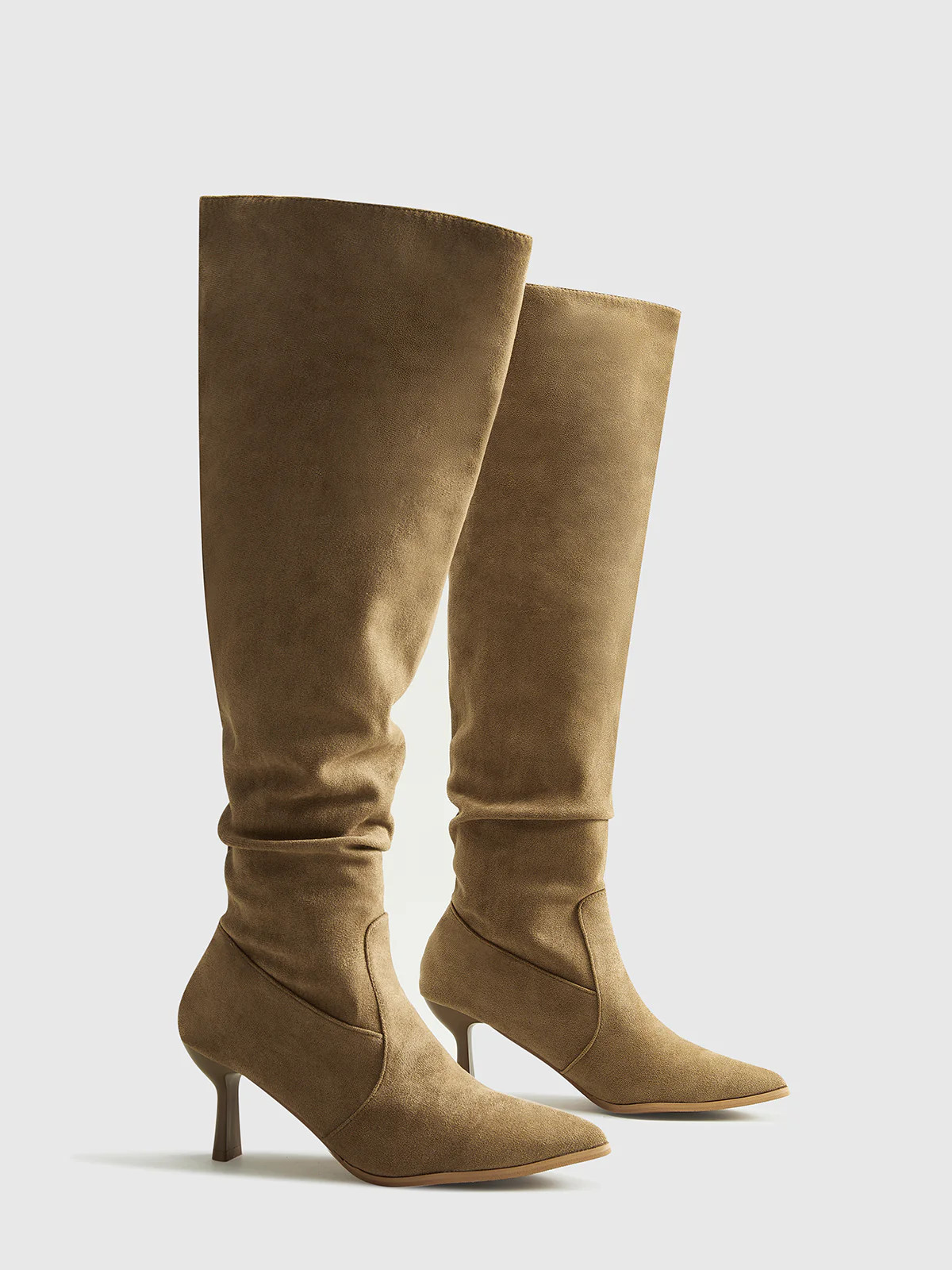Suede Ruched Knee-High Boots | Commense
