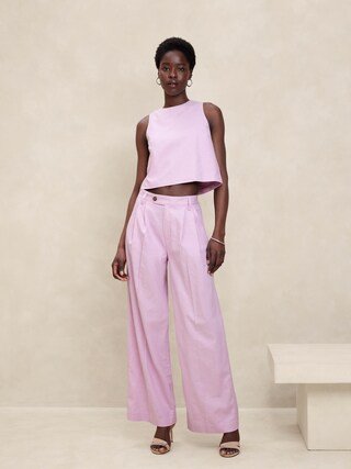 Linen-Blend Wide-Leg Pleated Trouser | Banana Republic Factory